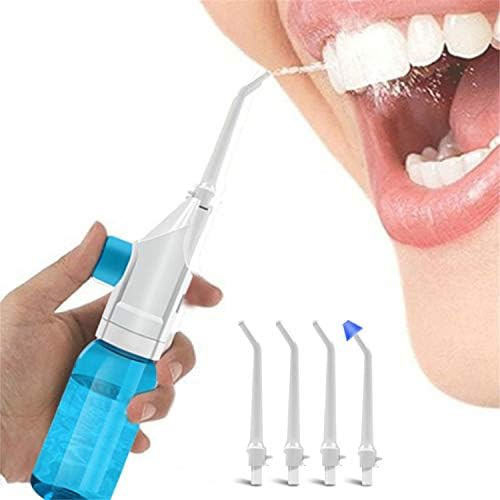 Portable manual oral irrigator with four nozzles