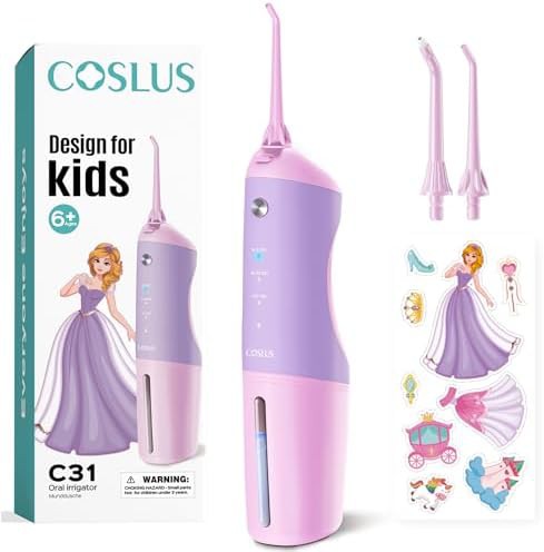 Pink and purple kids water flosser