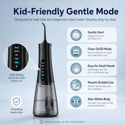 Black cordless flosser with child mode — photo 3