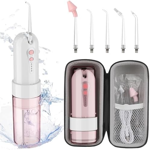 Pink portable water flosser with travel case