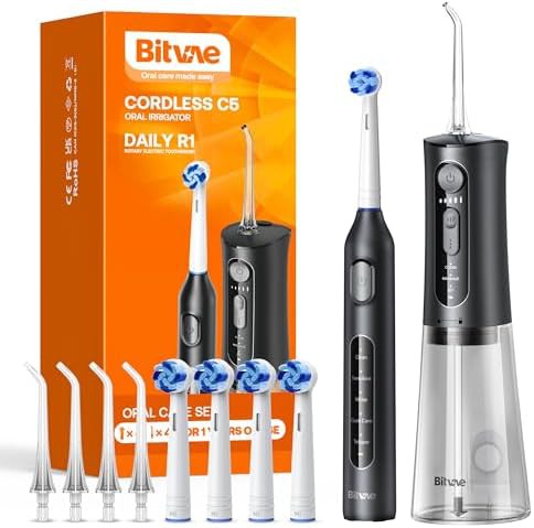 Black rotary toothbrush flosser set