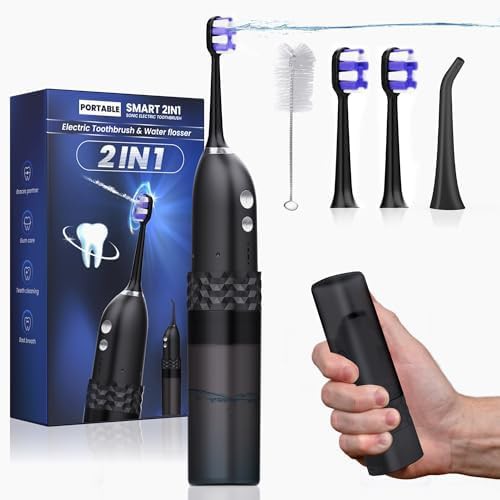 Carbon black cordless toothbrush and flosser combo