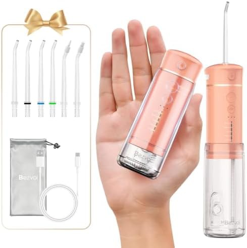 Compact telescopic travel flosser with six nozzles