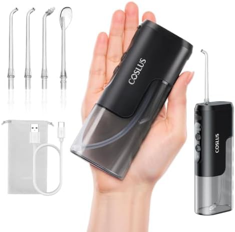 Compact black travel water flosser