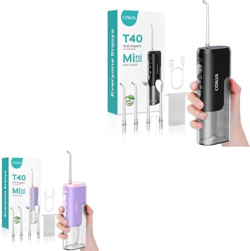 Pink purple and black mini water flosser