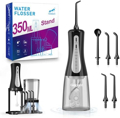 Black water flosser with storage stand