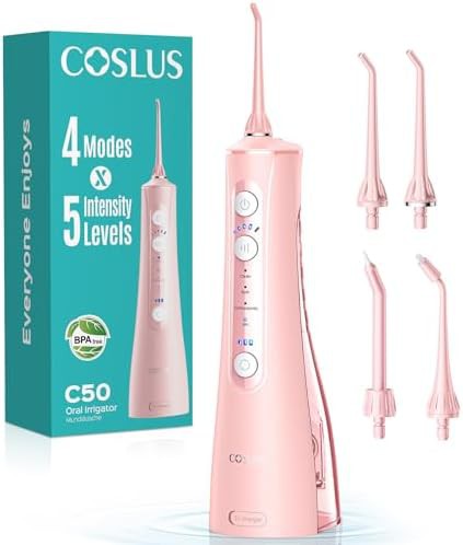 Pink water flosser with five power levels