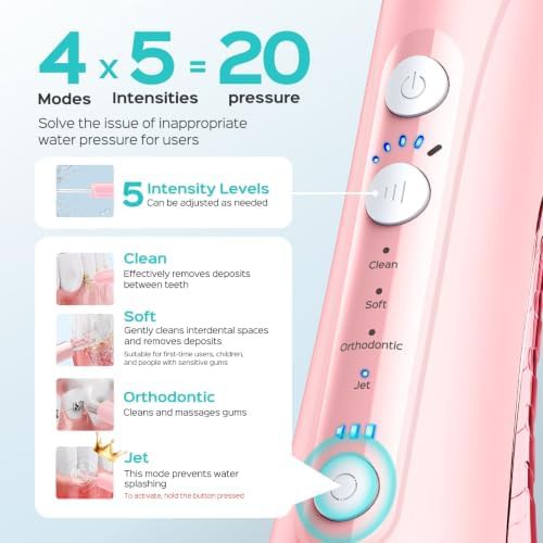 Pink water flosser with five power levels — photo 4