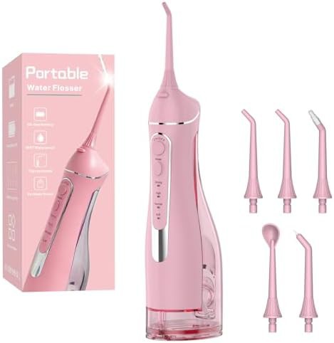 Pink cordless portable water flosser 300ml