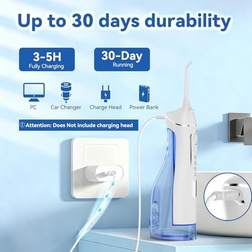 White cordless portable water flosser 300ml — photo 5
