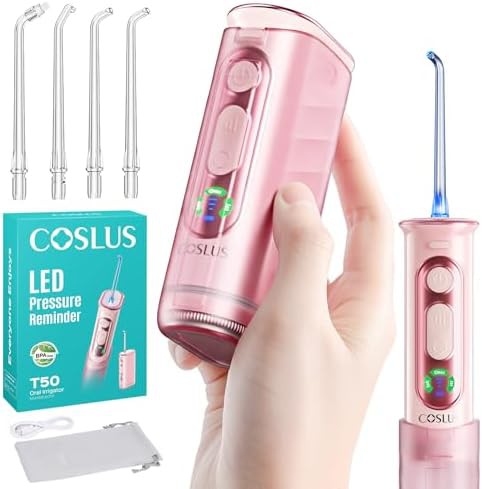 Pink travel flosser with screen display