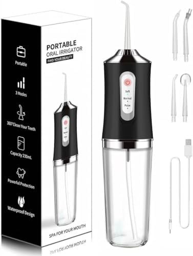 Black cordless water flosser with four jets