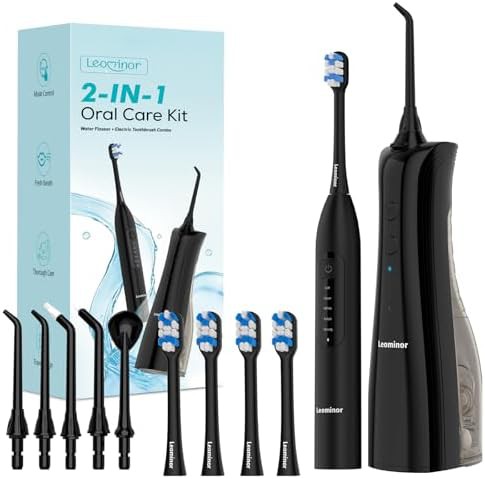 Jet black toothbrush and flosser combo