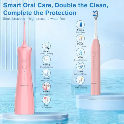 Coral pink toothbrush and flosser combo — photo 3