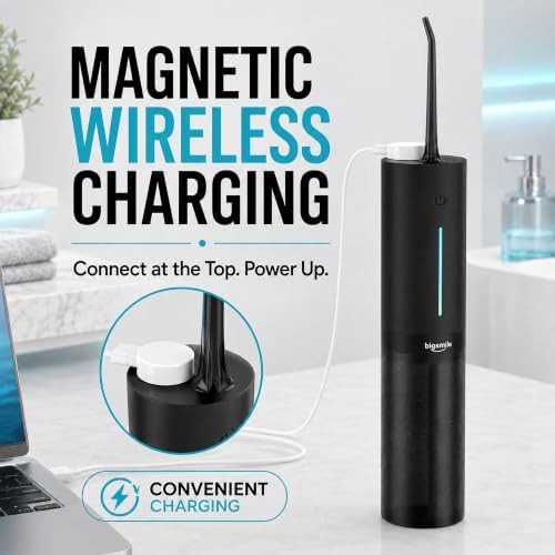 Black rechargeable oral irrigator with jet tips — photo 5