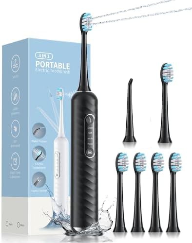 Black toothbrush and flosser with three modes