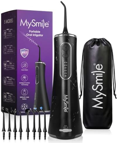 MySmile LP211 cordless water flosser with eight tips
