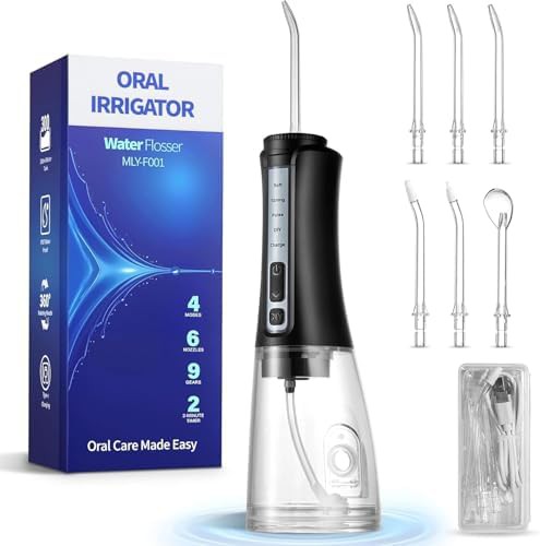 Black cordless water flosser for braces